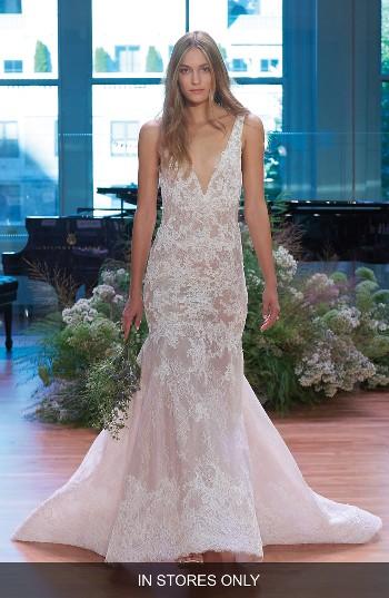 Wedding - Monique Lhuillier Keaton Plunge Lace Trumpet Gown (In Stores Only) 