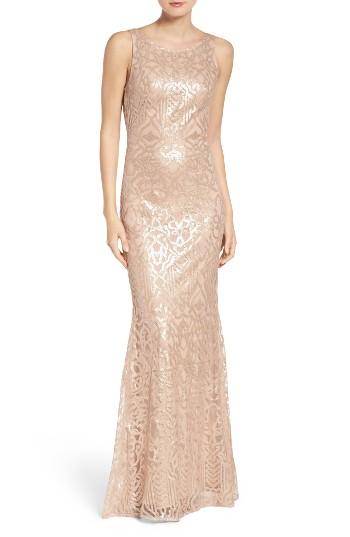 Hochzeit - WTOO Sequin Embroidered Cowl Back A-Line Gown