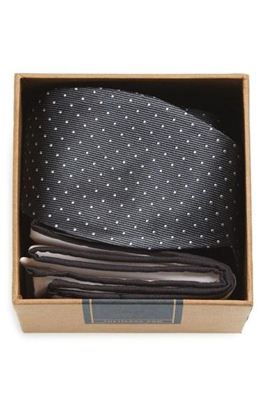 Mariage - The Tie Bar Dot Silk Bow Tie & Cotton Pocket Square Style Box 