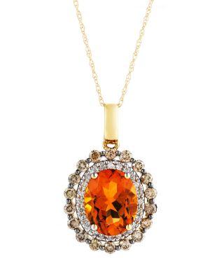 زفاف - Bloomingdale&#039;s Citrine Oval with White and Brown Diamond Halo Pendant Necklace in 14K Yellow Gold, 18&#034;
