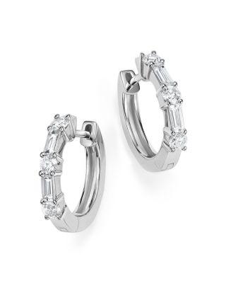 Mariage - Bloomingdale&#039;s Diamond Round and Baguette Small Hoop Earrings in 14K White Gold, .50 ct. t.w.&nbsp;- 100% Exclusive