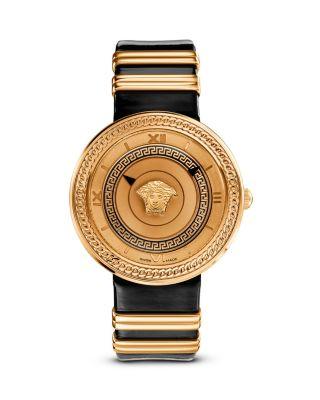 زفاف - Versace Icon Ion-Plated Rose Gold Watch with Black Leather Band, 40mm