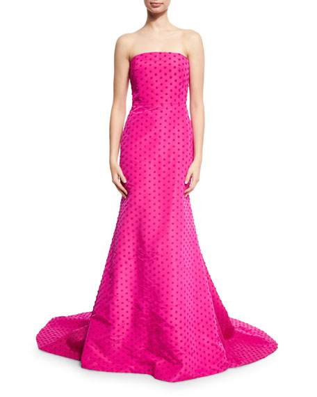 زفاف - Dotted Strapless Evening Gown, Fuchsia