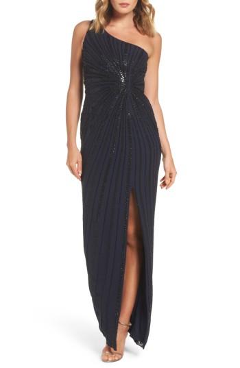Mariage - Adrianna Papell Embellished One-Shoulder Column Gown 