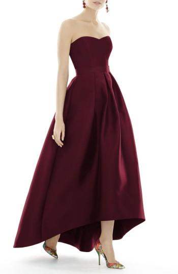 Wedding - Alfred Sung Strapless High/Low Sateen Twill Gown 