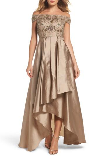 Wedding - Adrianna Papell Embellished High/Low Off the Shoulder Dress 