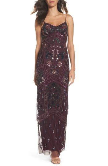 Wedding - Adrianna Papell Floral Beaded Column Gown 