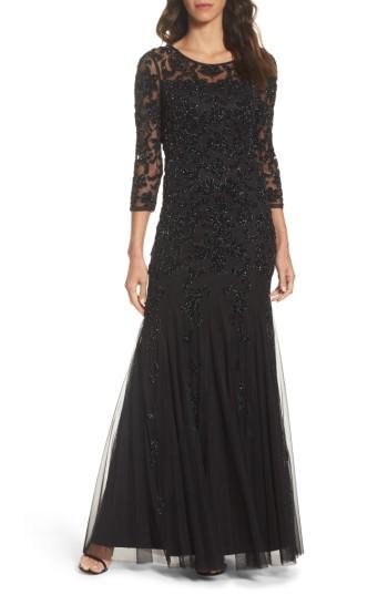 Mariage - Adrianna Papell Beaded Illusion Yoke Mesh Gown 