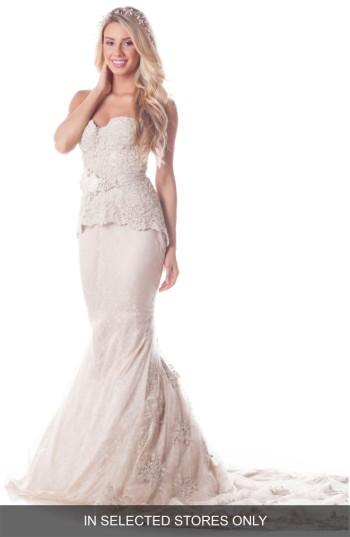 Hochzeit - Olia Zavozina Leah Strapless Embroidered Lace Silk Gown (In Selected Stores Only) 