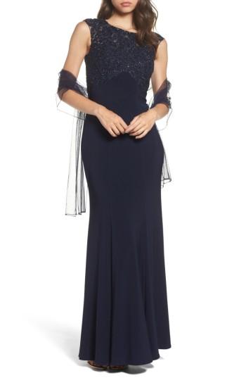 Mariage - Xscape Crystal Embroidered Mermaid Gown 