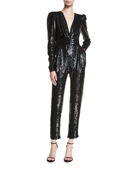 Mariage - Sequined Long-Sleeve Jumpsuit