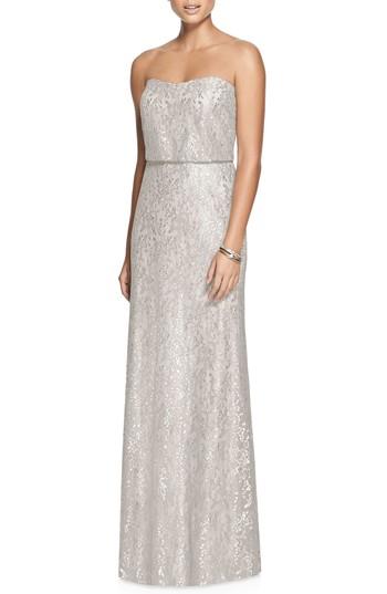 Mariage - After Six Metallic Lace Strapless Blouson Gown 