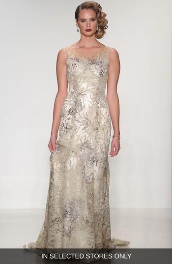 Wedding - Matthew Christopher Thyme Sleeveless Illusion Embroidered Lace Gown 