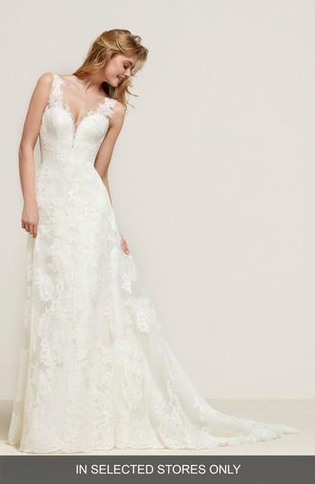 Wedding - Pronovias Drulias V-Neck Lace A-Line Gown 