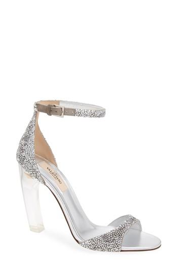 Hochzeit - VALENTINO GARAVANI Crystal Embellished Clear Heel Sandal (Women) 