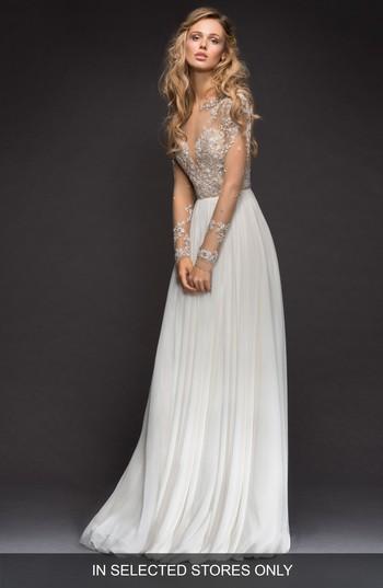Wedding - Hayley Paige Embellished Net & Chiffon A-Line Gown 