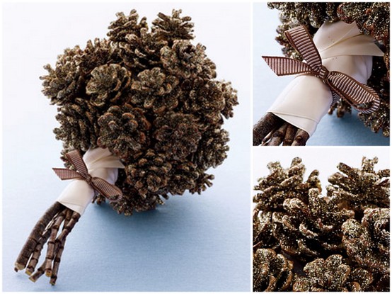 Mariage - DIY Pine Cone Bouquet de mariée Bouquet de mariage d'hiver ♥ Idées