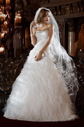 Wedding - Beaded Lace Gown with Feathery Tulle Skirt