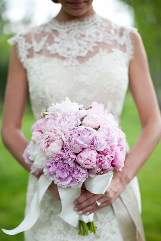 Wedding - Lace Wedding Dress and Pink Peony Bouquet ♥ Lovely Bride Photography by Nancy Ray Photography 