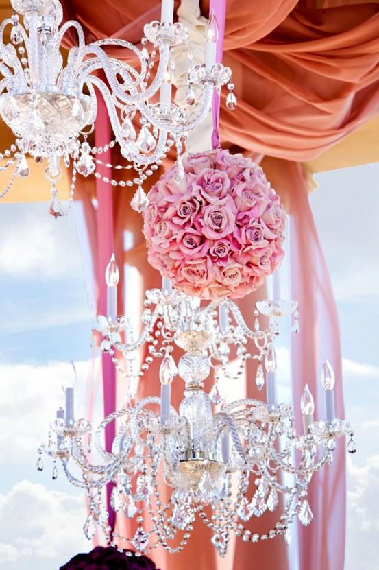 Wedding - Wedding Party Supplies ♥ Pink Roses Kissing Ball and Crystal Chandeliers