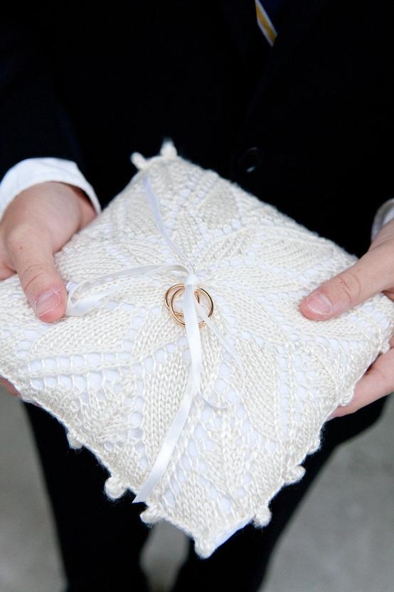 Mariage - Tricoté Oreiller d'anneau de mariage