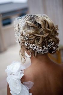 wedding photo - Stunning Bridal Updo Hairstyle With Rhinestone  Headpieces ♥ Beach Wedding Hairstyle 