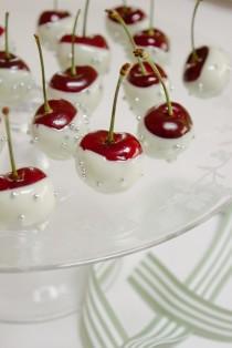 wedding photo - Wedding Gourmet White Chocolate-Dipped Cherries with Silver Dragees 