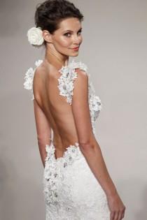 wedding photo -  Low back floral white wedding gown