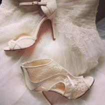 wedding photo - Ivory high heels wedding shoes by Monique Lhullier