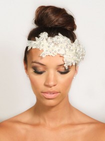 wedding photo - Weinlese-Spitze-Brautkristallperlen-Stirnband Kopfschmuck Tiara