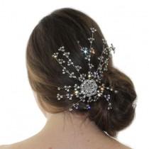 wedding photo - Crytal Floral Firework Comb Headpiece Prom Bridal Tiara