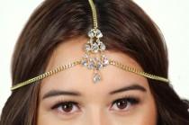 wedding photo - Crystal Tikka Chain Headpiece Grecian Indian Inspired Gold