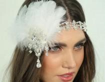 wedding photo - Feather crystal wedding headband for the pretty bride