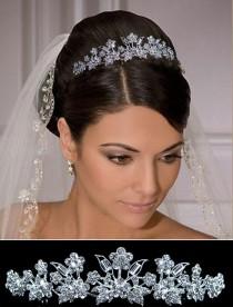 wedding photo -  3.5cm High Full Crystal Flower Leaf Wedding Bridal Bridesmaid Prom Crystal Tiara