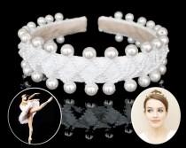 wedding photo - Wedding Bridal Pearl Princess Headband Ballerina Pearl Crown Headpiece