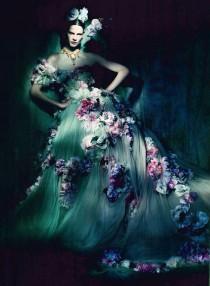 wedding photo - Dolce & Gabbana strapless gown coupled with the blossoms.