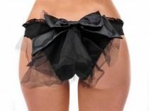 wedding photo - Sexy Burlesque Stretch Cotton Panty W/ Sheer Train & Oversized Bow Back Bottoms