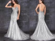 wedding photo - New Sexy Crystal Mermaid Evening Dresses Party Formal Prom Wedding Gowns 2014