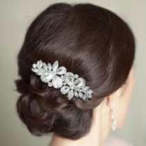 wedding photo - Bridal Bridesmaid Teardrop Butterfly Flower Hair Comb Clear Rhinestone Crystal