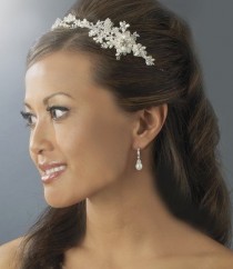 wedding photo - NWT Silver Bridal Wedding Vine Freshwater Pearl & Crystal Side Accent Headband