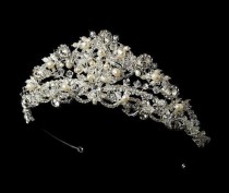 wedding photo -  NEW 2" Crystal And Freshwater Pearl Wedding Headpiece Bridal Tiara