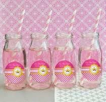 wedding photo - 24 Pink Circus Themed Birthday Party Shower Personalized Milk Bottles