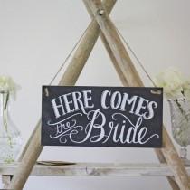 wedding photo - Here Comes The Bride Wedding Sign Chalkboard / Blackboard Style - Ceremony Sign