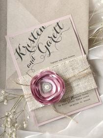 wedding photo - Custom listing (100) Lace Wedding Invitation, Pink Burlap Wedding Invitations,  Rustic Wedding  Invitations - New
