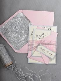 wedding photo -  Custom listing (20) Pink Silver Glitter Wedding Invitation, Blush Pink Invitation, Wedding Glitter Invitations, Pink Lace  Inviation - New