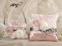 wedding photo - Flower Girl Basket & Ring Bearer Pillow Set, Custom Embroidery - New