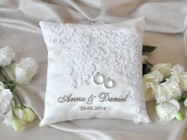 wedding photo - Lace Wedding Pillow, Vinateg  Ring Bearer Pillow,  White ring pillow, Classic ring pillow , 4lovepolkadots - New