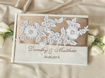 wedding photo - Lace Vintage Champagne  Guestbook -  Custom Colors  Wedding Guest Book