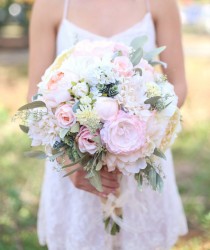 wedding photo - Silk Bride Bouquet Cream and Pale Pink Roses and Peonies Wildflowers Natural Bouquet Shabby Chic Vintage Inspired Rustic Wedding Keepsake - New