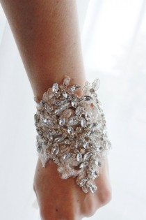 wedding photo - Bridal Rhinestone Cuff Bracelet, Crystal Beaded Wedding Cuff - New